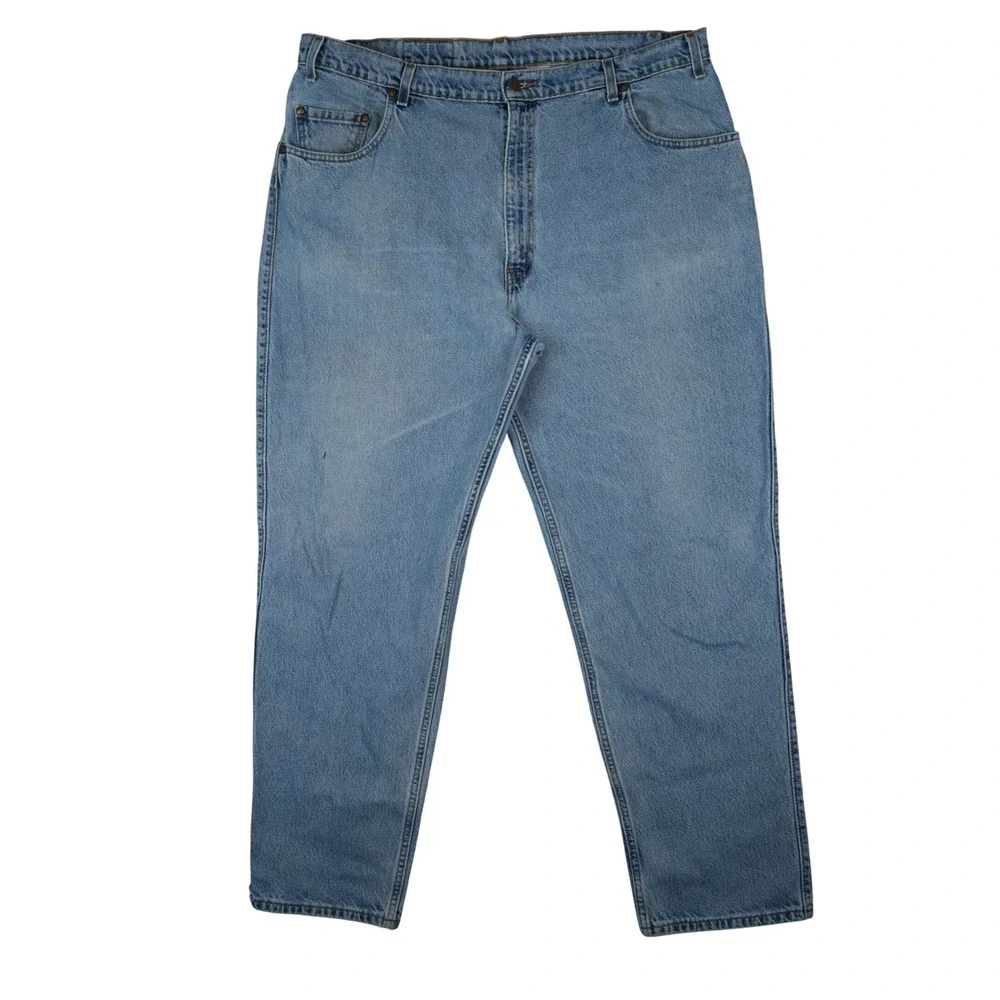 Vintage Levis 545‎ Jeans Mens Blue 42x32 Loose Fit Distressed Brown Tab 90s 1998